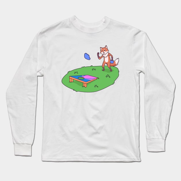 Fox playing cornhole Long Sleeve T-Shirt by Modern Medieval Design